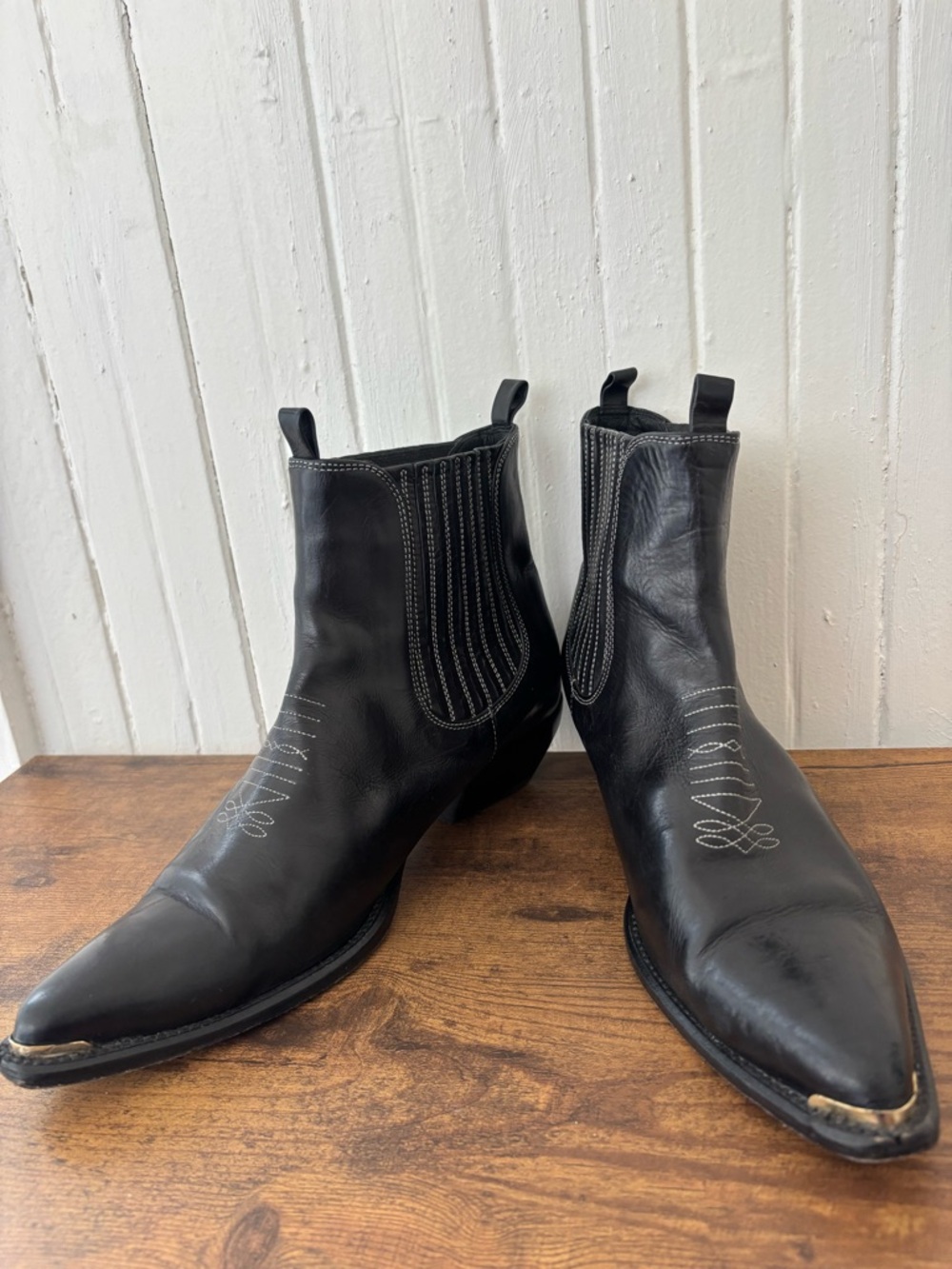 Mes Demoiselles Black Leather Western Chelsea Boots 41